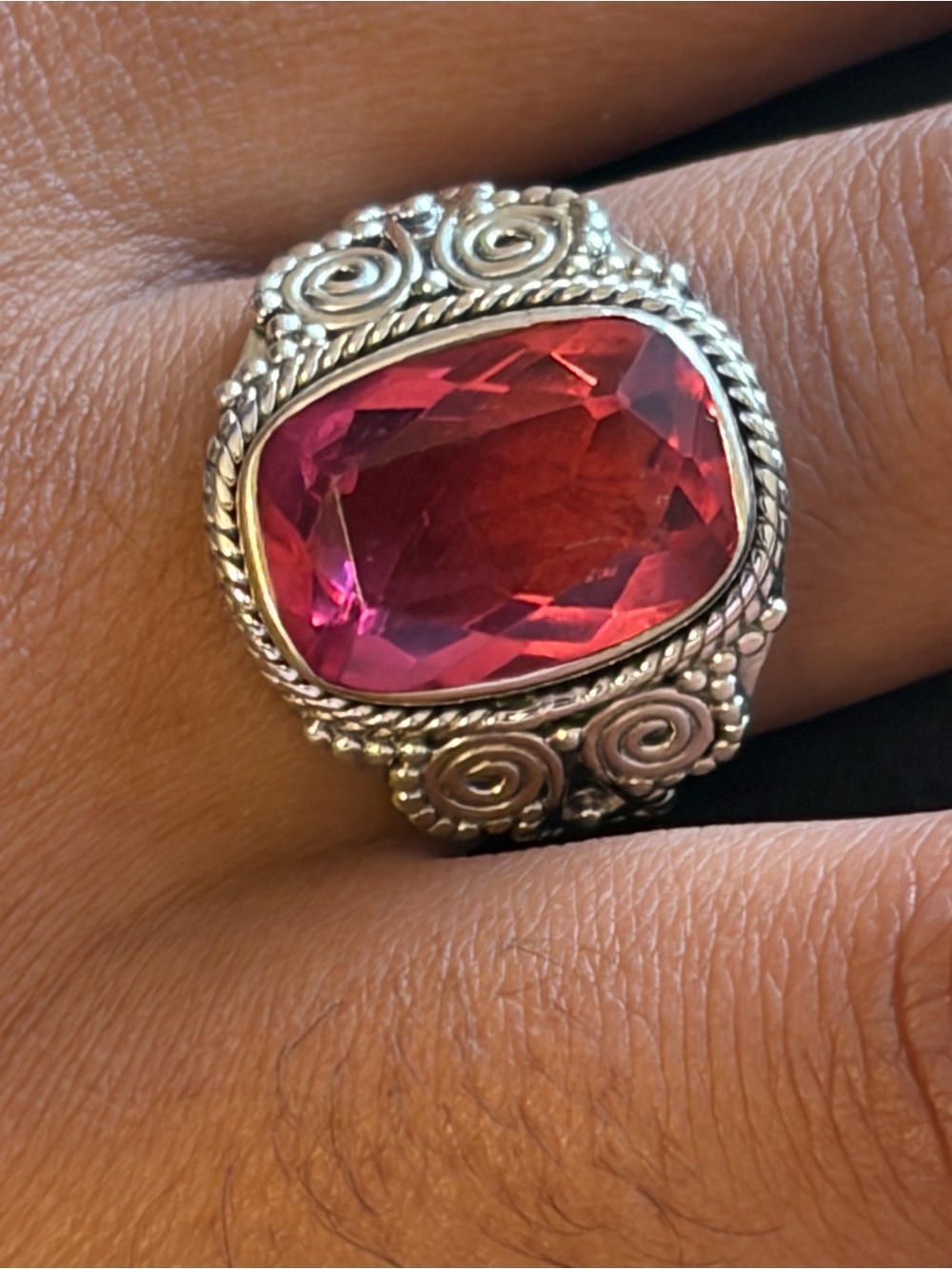 Sterling Silver Cushion Pink Tourmaline Ring Size 7.5